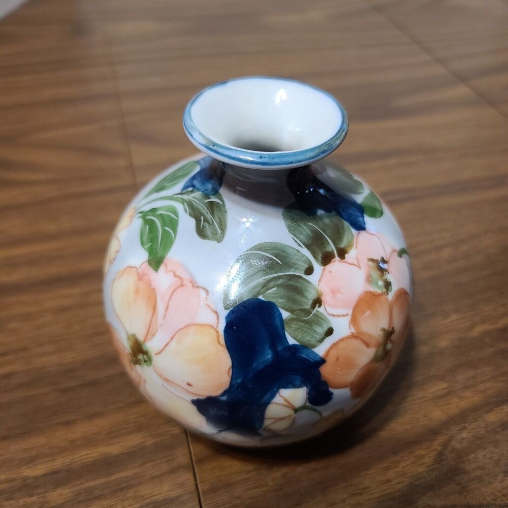Round Floral Vase Andrea By Sadex 5 Inch Dogwood Peach Blue Green Pink